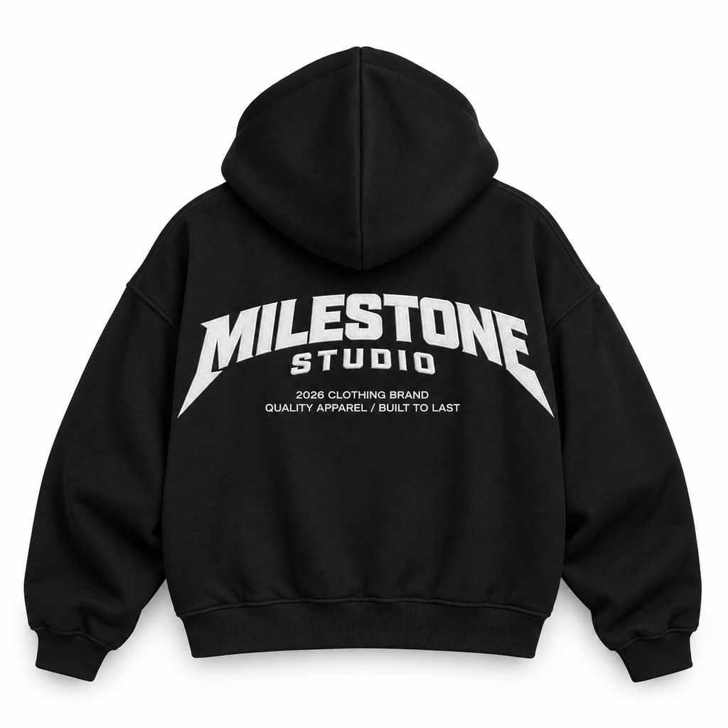 "MILESTONE STUDIO" ORIGIN CROPPED HOODIE / BLACK
