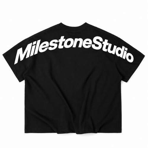"MILESTONE STUDIO" OVERLINE T-SHIRT / BLACK