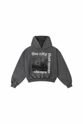 "WHENEVER" CITY NEVER SLEEPS WASHED HOODIE/ VINTAGE GREY