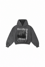 "WHENEVER" CITY NEVER SLEEPS WASHED HOODIE/ VINTAGE GREY