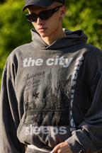 "WHENEVER" CITY NEVER SLEEPS WASHED HOODIE/ VINTAGE GREY
