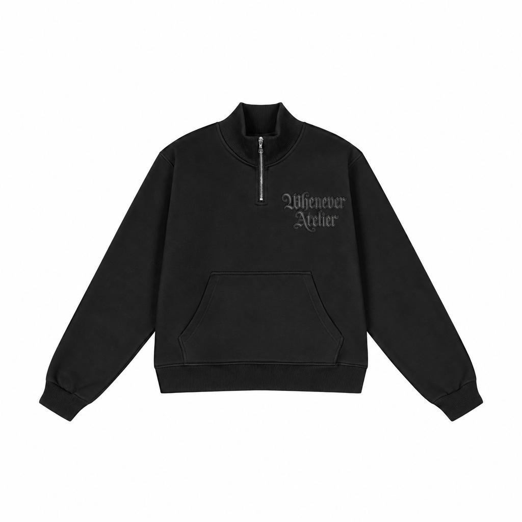“WHENEVER” LOGO HALF-ZIP SWEATSHIRT / BLACK