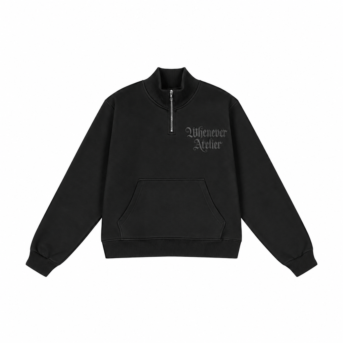 “WHENEVER” LOGO HALF-ZIP SWEATSHIRT / BLACK
