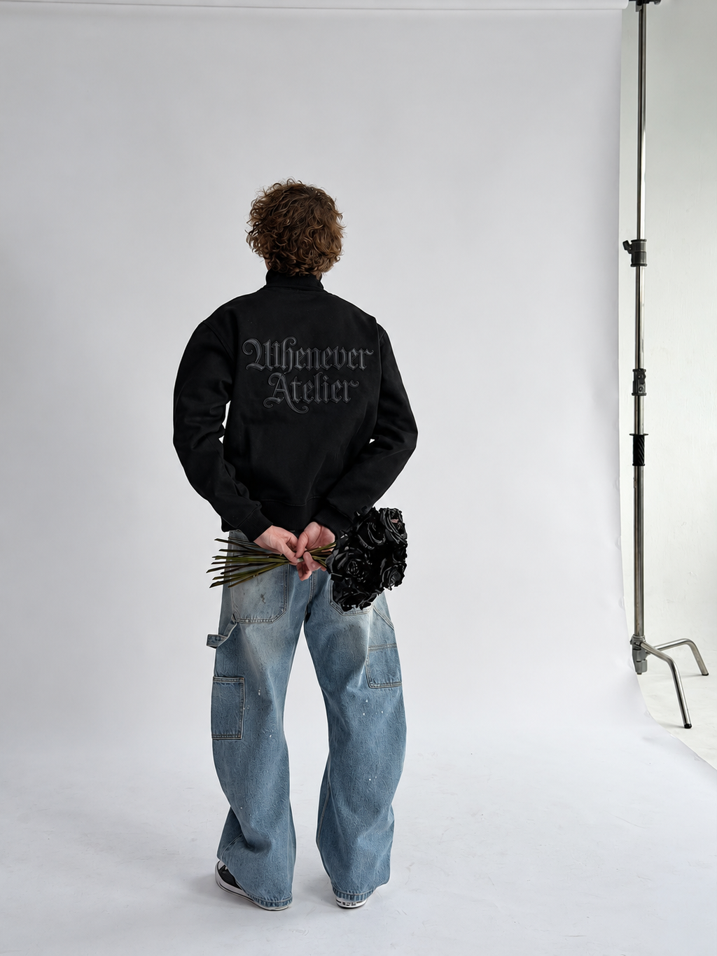 “WHENEVER” LOGO HALF-ZIP SWEATSHIRT / BLACK