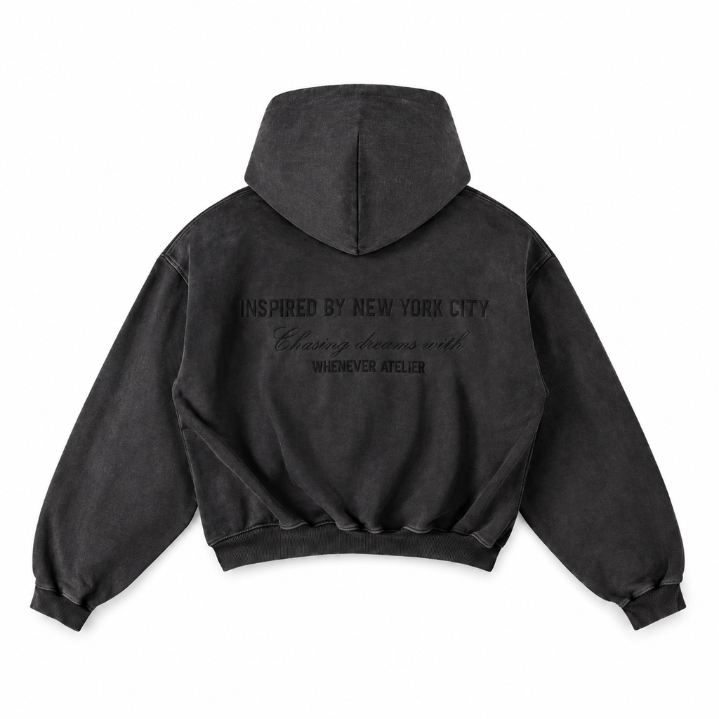 "WHENEVER" CHASING DREAMS WASHED ZIP HOODIE / VINTAGE GREY