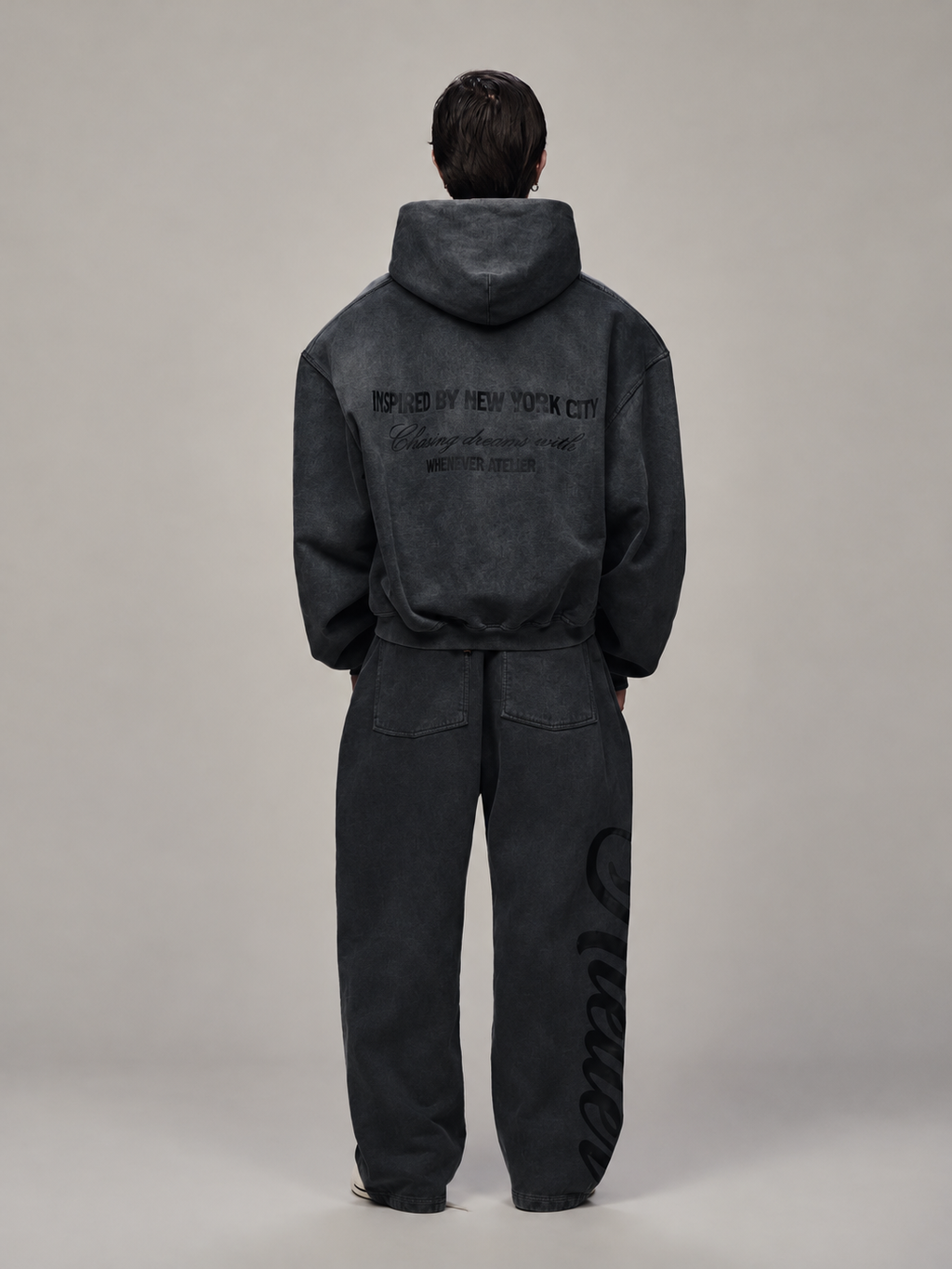 "WHENEVER" CHASING DREAMS WASHED ZIP HOODIE / VINTAGE GREY