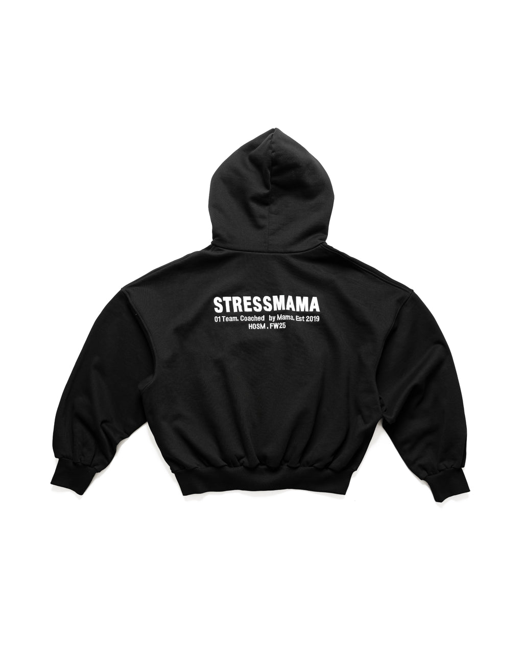 "STRESSMAMA" FALL25 01 TEAM HOODIE - BLACK
